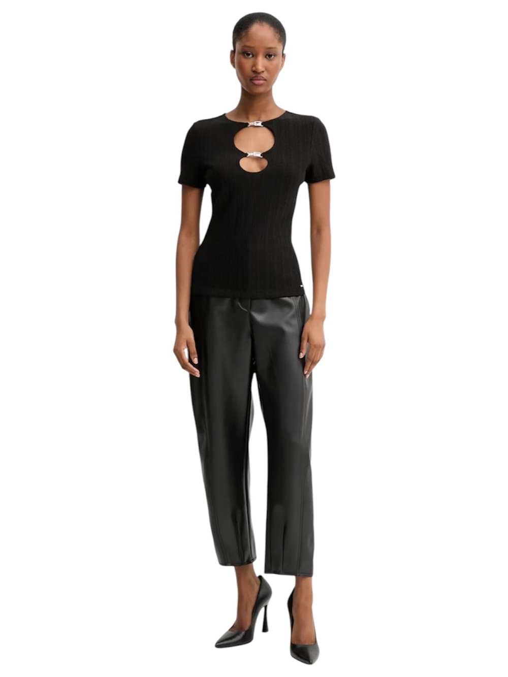 NWT Guess Valeria Black Ribbed Cutout Top - Sz XL Juniors